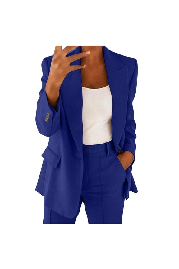 Womens Suits 2 Piece Set Business Petite Plus Size Long Sleeve Bussiness Casual Blazers Wide Leg Pants Work Suits