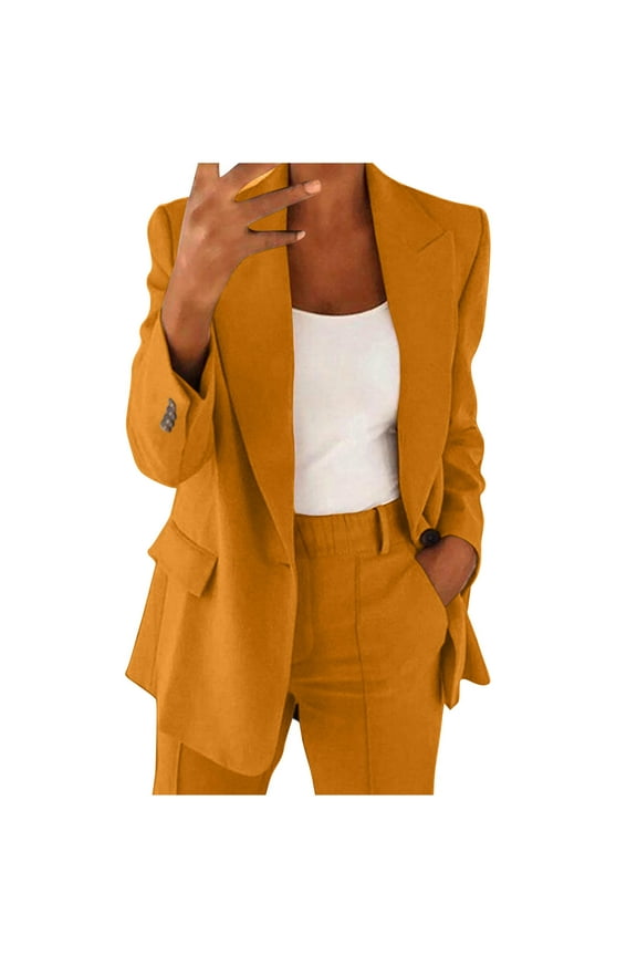 Womens Suits 2 Piece Set Business Petite Plus Size Long Sleeve Bussiness Casual Blazers Wide Leg Pants Work Suits