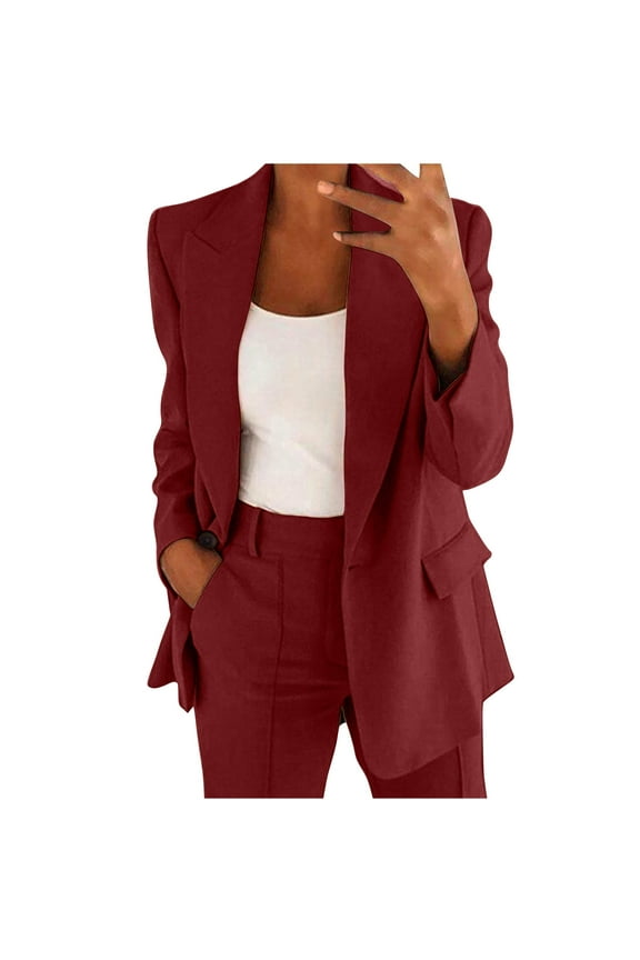 Womens Suits 2 Piece Set Business Petite Plus Size Long Sleeve Bussiness Casual Blazers Wide Leg Pants Work Suits