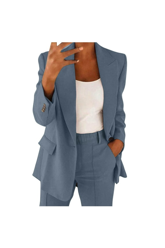 Womens Suits 2 Piece Set Business Petite Plus Size Long Sleeve Bussiness Casual Blazers Wide Leg Pants Work Suits