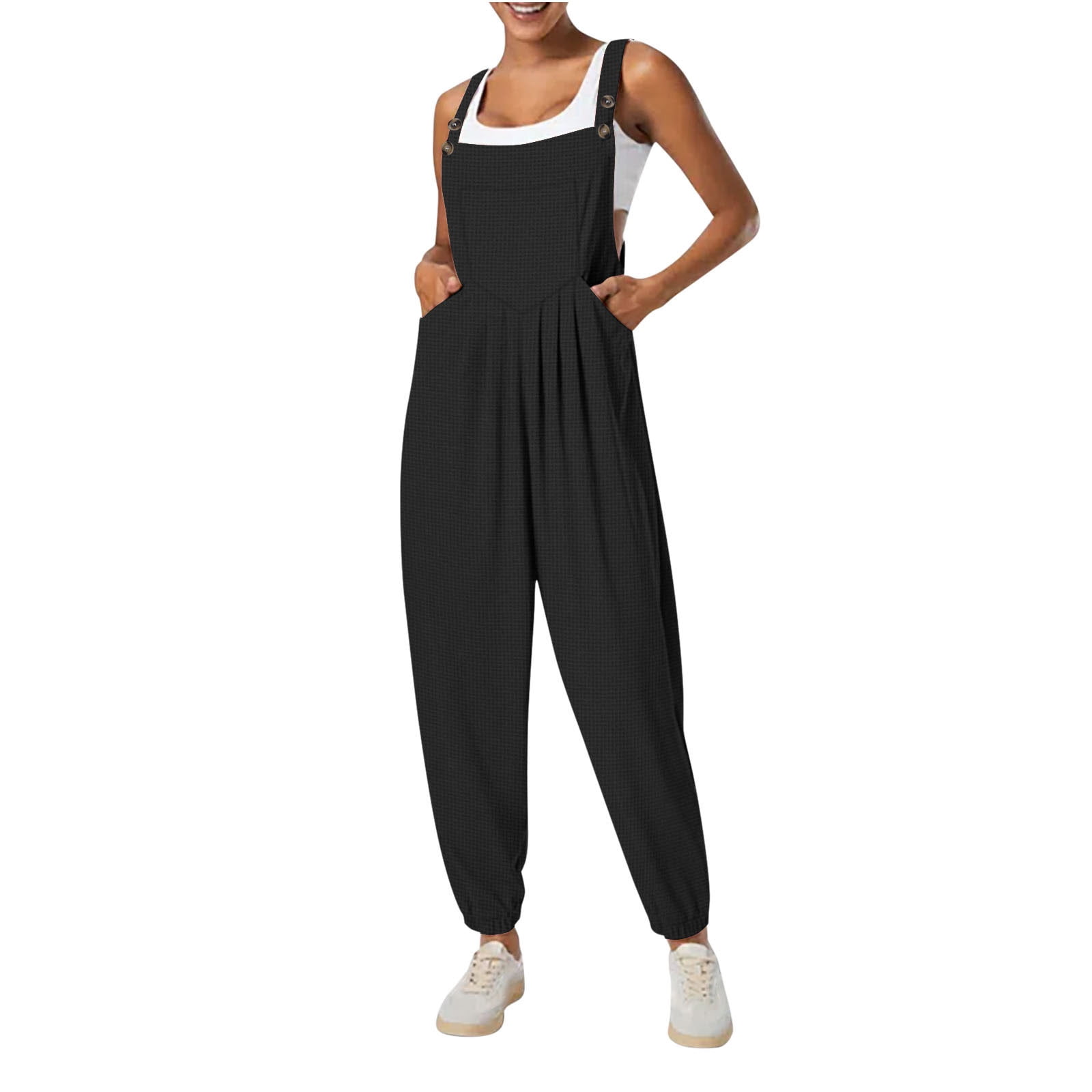 Wdfiry Womens Summer Bib Overalls Bib Pants Casual Loose Baggy Solid ...