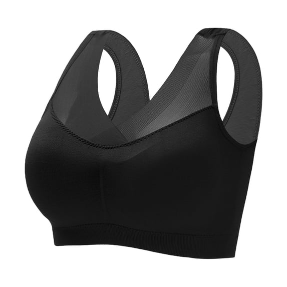 Ohufall Workout Bras for Old Women Sexy Solid Gathering Push Up Full Coverage Wireless Underwear Bra Plus Size Breathable Seamless Gym Sport Bra