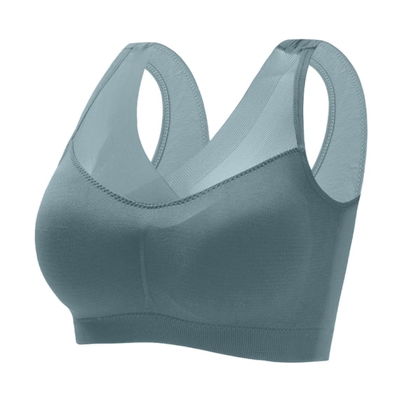 Ohufall Workout Bras for Old Women Sexy Solid Gathering Push Up Full Coverage Wireless Underwear Bra Plus Size Breathable Seamless Gym Sport Bra