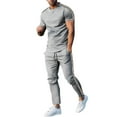 thumbnail image 1 of Ohufall Workout Sport Sets for Men 2 Piece Outfits 2025 Summer Tracksuit Sets Fashion Casual Crew Neck Tee Tops with Loose Drawstring Elastic Waist Athletic Pants, 1 of 6