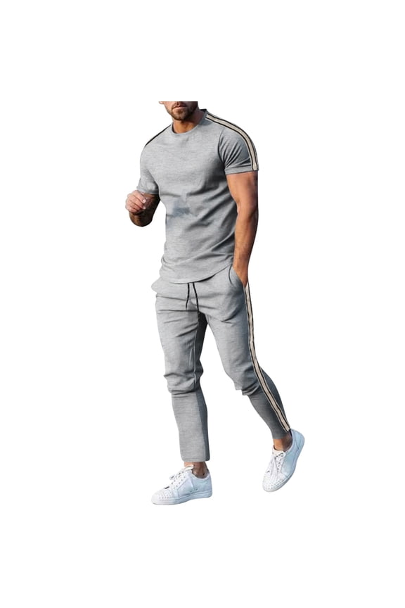 Workout Sport Sets for Men 2 Piece Outfits 2025 Summer Tracksuit Sets Fashion Casual Crew Neck Tee Tops with Loose Drawstring Elastic Waist Athletic Pants