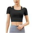 thumbnail image 1 of Ohufall Yoga Crop Shirts for Women Short Sleeve Fashion Casual Solid Color Stretchy Slim Fit Round Neck Yoga Blouses Summer Comfy Breathable Gym Workout Tops, 1 of 4