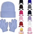 thumbnail image 1 of Wdgfv 2 Pack Kids Solid Knit Beanie & Gloves Set, Plain Cuffed Winter Warm Hat Mitten Kit, Soft Stretchy Cold Weather Thermal Accessory for Boys Girls 2-8 Years, 1 of 6