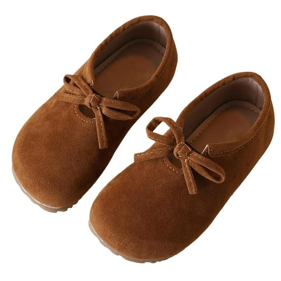 Wdgfv 2025 Spring Girls Sandals Korean Style Leather Bow Shoes for Toddler Versatile Comfortable Brown 23