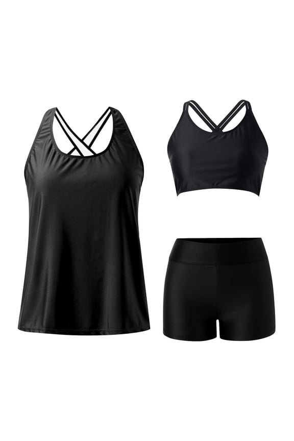 3 Piece Tankinis Swimsuits for Women, Tummy Control Swim Bathing Suits