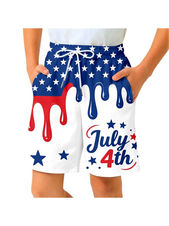 4Th of July Ice Cream Boy Baseball Shorts Waffle Or Preppy Shorts,Kids Youth Ice Cream Drip Track Short Pants 1-2 Years