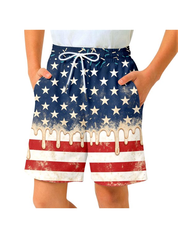 4Th of July Ice Cream Boy Baseball Shorts Waffle Or Preppy Shorts,Kids Youth Ice Cream Drip Track Short Pants 11-12 Years