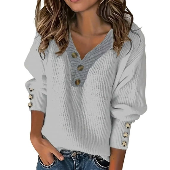 Wdgfv Acrylic Pullover Sweater Women Women's Soft Knit Pullover Sweater Oversized Tunic Top Comfortable Loose Fit Long Sleeve V Neck