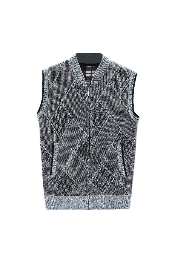 Autumn Winter Men's Fashion Knitted Collar Cardigan Padded Undershirt Jacket Shoulders Leisure Sweater Vest