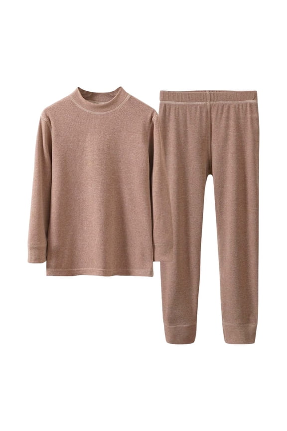 Baby Boys Thermal Underwear Set Sensory Friendly Kids Long Johns, Thermal Set for Boys Base Layer for Ski Coffee 8-9 Years