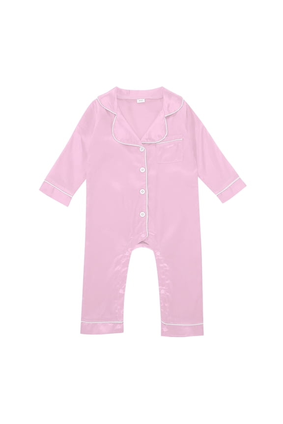 Baby Girl Boy Silk Romper Jumpsuit Long Sleeve Satin Pajamas Soft Comfortable Sleepwear Outfit Pink 3-6 Months