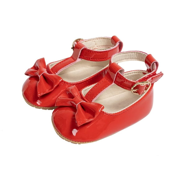 Wdgfv Baby Girls First Walking Sandals Shiny Leather Bowknot Soft Sole Toddler Dress Shoes for and Red 0-6Months