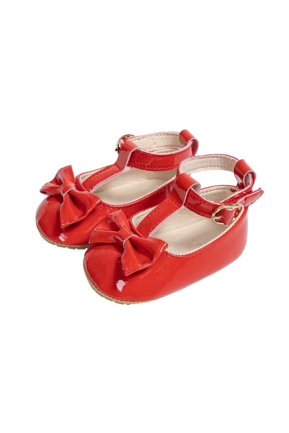 Baby Girls First Walking Sandals Shiny Leather Bowknot Soft Sole Toddler Dress Shoes for and Red 0-6Months