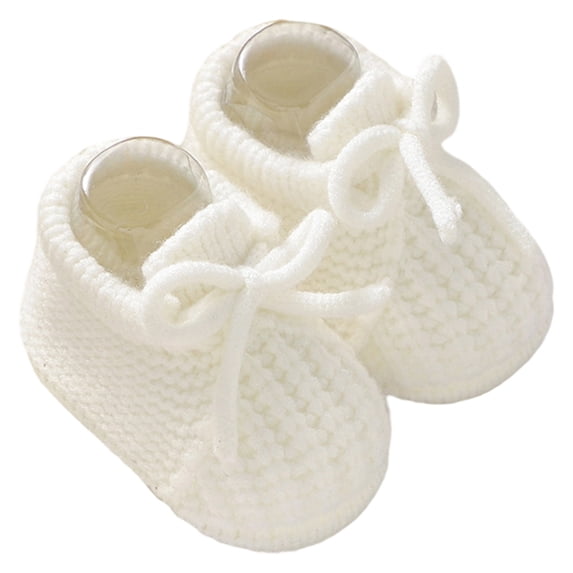 Wdgfv Baby Girls First Walking Shoes Soft Sole Knit Booties With Bow Toddler Winter Indoor Outdoor 0-12 Months White 6-9 Months