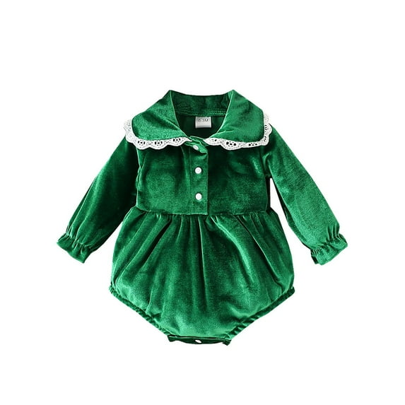Wdgfv Baby Girls Long Sleeve Romper Jumpsuit Button Down Casual Playwear Outfit For 0-18 Months Soft Comfortable Everyday Wear Green 3-6 Months