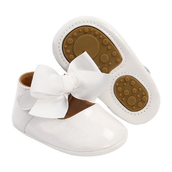 Wdgfv Baby Girls Mary Jane Flats, Non Soft Sole, PU Leather Bowknot Dress Shoes, Toddler First Walker 13