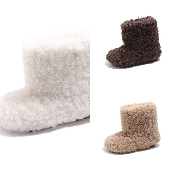 Wdgfv Baby Girls Winter Boots Lined Booties With Ankle Warm Shoes For Toddler Non Soft Sole 7.5-8 Years