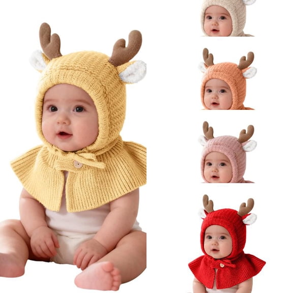 Wdgfv Baby Knit Hat Scarf and Shawl Winter Warm Cap For Boys And Girls Soft Yarn With Neck Cover 0-24 Months