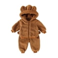 thumbnail image 1 of Wdgfv Baby Snowsuit Fleece Lined Onesie Outfits Warm Hooded Romper for Infant Brown 18-24 Months, 1 of 9