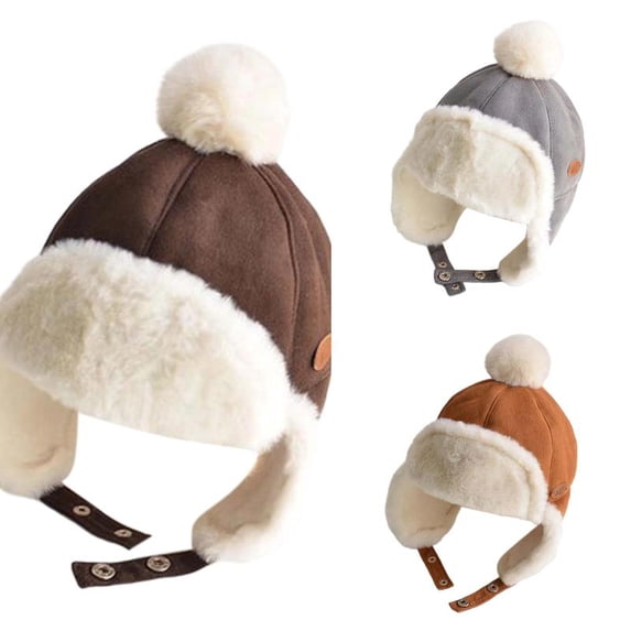 Wdgfv Baby Winter Trapper Hat Earflap Ushanka Cap Suede Russian Ski Hat Beanie Hat 1-3 Years