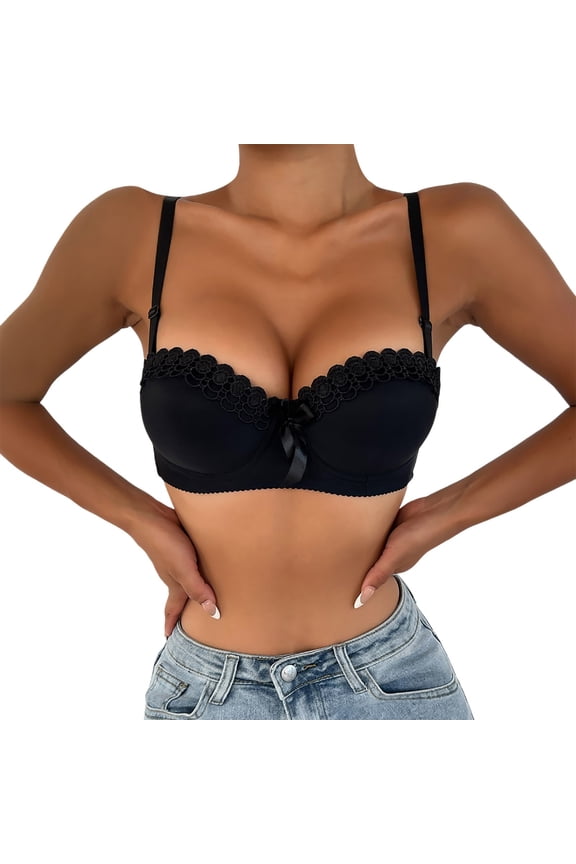 Balconette Bra for Women,Lace Underwire Push Up Bras Cute Padded Low Cut Everyday Bras