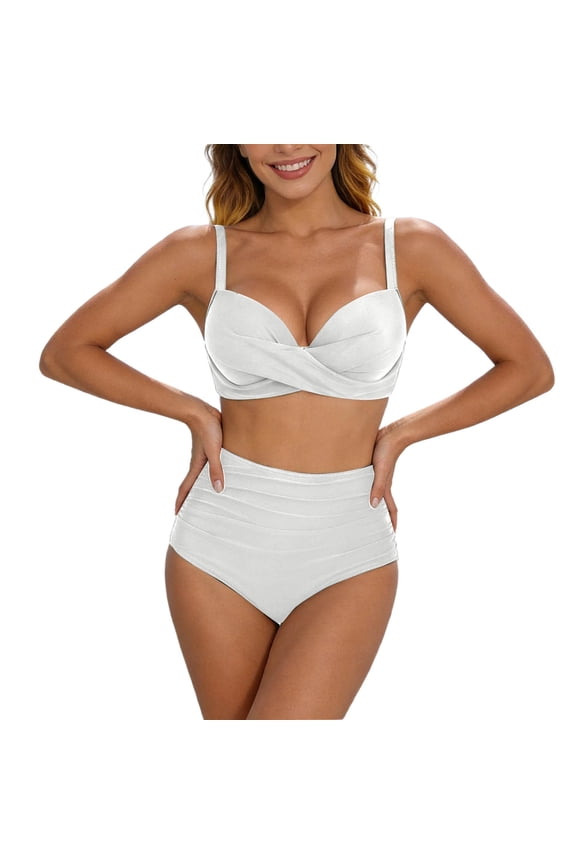 Bikini Sets for Women Front Ruched High Waisted Tow Piece Swimsuit Summer Beach Swim Bathing Suits