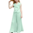 thumbnail image 1 of Wdgfv Blazer Pants Suits for Girls Dressy Sleeveless Double- with Wide Leg Pants 2 Piece Outfits Light Green 6-7 Years, 1 of 3