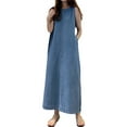 thumbnail image 1 of Wdgfv Bohemian Denim Maxi Dress for Women Round Neck Loose Fit Long Sleeveless Pocket Casual Dress BU1 XXXXL, 1 of 4