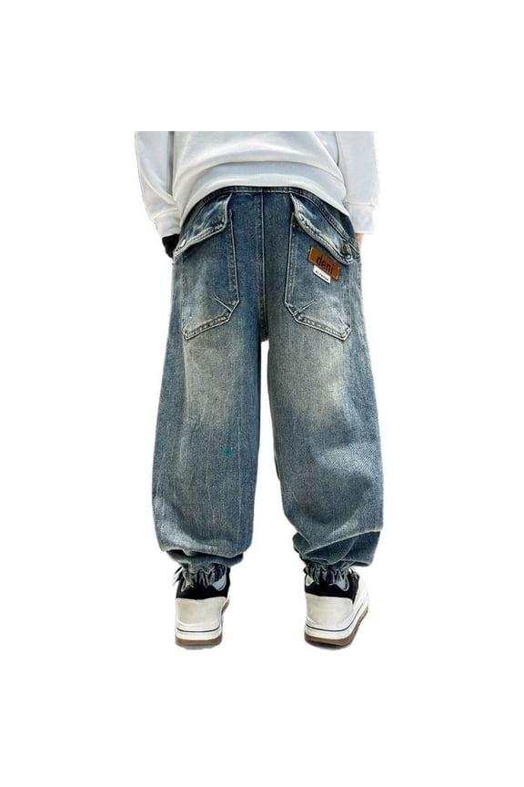 Boy's Skinny Fit Slim Jeans Pants Boys' Baggy Jeans Straight Leg Distressed Ripped Denim Pants With Pockets Elastic Waist Casual Comfortable Durable Stylish Loose Fit Blue 11-12 Years