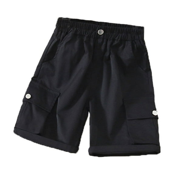 Wdgfv Boy's Skinny Fit Slim Jeans Pants Boys Cargo Shorts Stretch Waist Comfortable Lightweight Summer Street Casual Drawstring Athletic Pocket Pants for Kids Black 5-6 Years