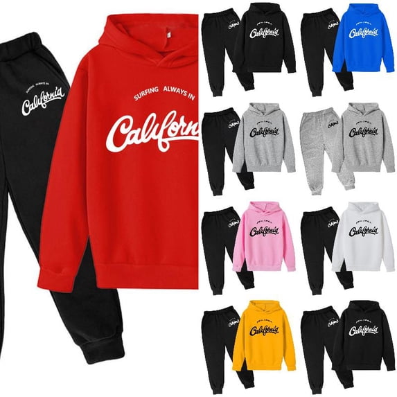 Wdgfv Boys Active Tracksuit Set 2 Piece Los Angeles Athletic Letter Printed Hoodie Sweatshirt and Jogger Sweatpants Outfits 11-12 Years