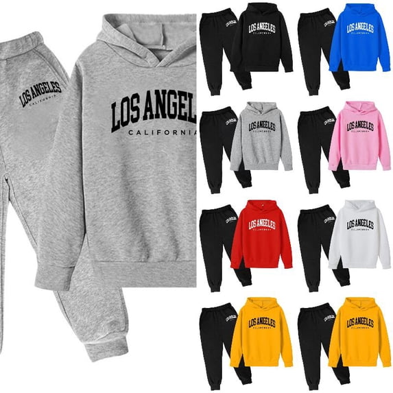Wdgfv Boys Active Tracksuit Set 2 Piece Los Angeles Athletic Letter Printed Hoodie Sweatshirt and Jogger Sweatpants Outfits 12-13 Years