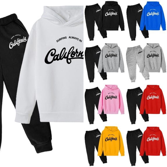 Wdgfv Boys Active Tracksuit Set 2 Piece Los Angeles Athletic Letter Printed Hoodie Sweatshirt and Jogger Sweatpants Outfits 3-4 Years