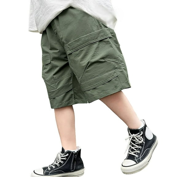 Wdgfv Boys Bootcut Jeans Boys Cargo Pants Stretch Waist Drawstring Summer Casual Streetwear Comfortable Lightweight Breathable Outdoor Sports Playground Active Army Green 11-12 Years