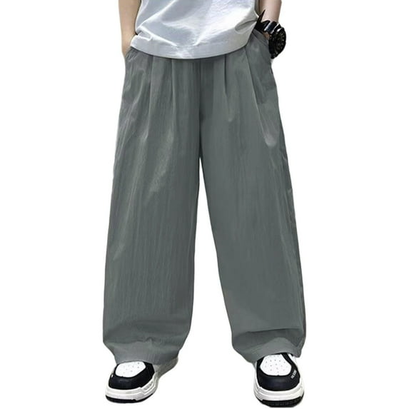 Wdgfv Boys Bootcut Jeans Boys Casual Elastic Waist Wide Leg Pants Straight Fit Pure Color Trousers For Toddler Kids Spring Summer Daily Wear Age 3-12 Dark Gray 11-12 Years