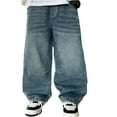 thumbnail image 1 of Wdgfv Boys Bootcut Jeans Boys Casual Straight Leg Jeans Loose Fit Denim Pants with Pockets Elastic Waist Comfortable Playwear for Kids Blue 3-4 Years, 1 of 6