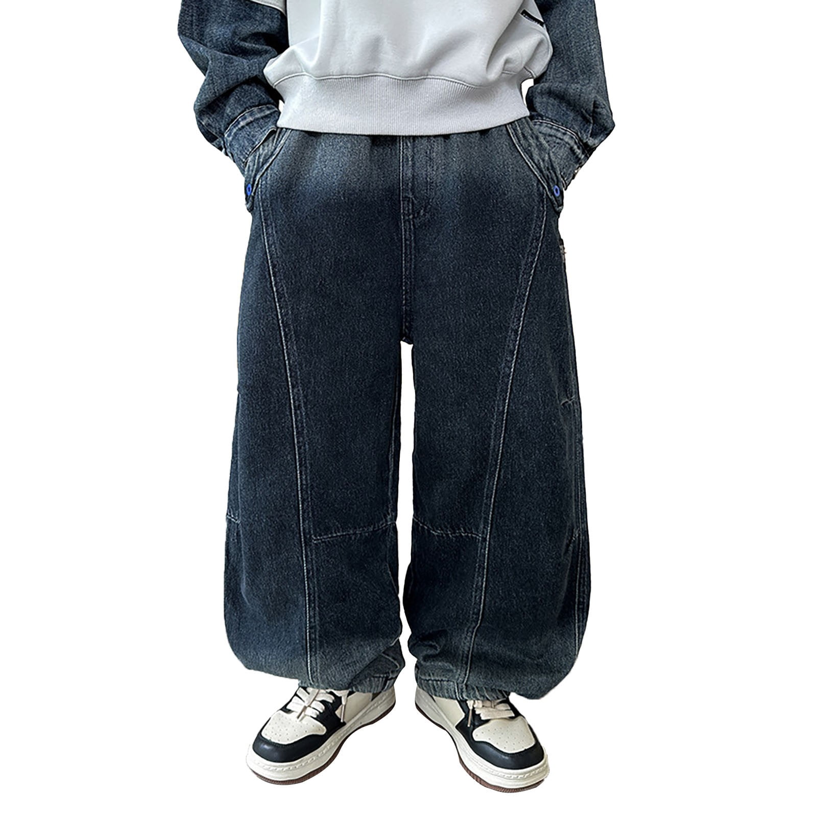 Wdgfv Boys Bootcut Jeans Boys Pants Comfortable Stretch Denim Casual Long Trousers Elastic Waist Suitable for School Outdoor Play for Kids Blue 11-12 Years
