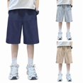thumbnail image 1 of Wdgfv Boys Cargo Shorts Knee Length Wide Leg Bermuda Shorts Loose Casual Solid Elastic Waist Long Short Pants with Pockets 4-5 Years, 1 of 5