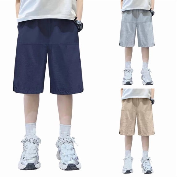Wdgfv Boys Cargo Shorts Knee Length Wide Leg Bermuda Shorts Loose Casual Solid Elastic Waist Long Short Pants with Pockets 4-5 Years