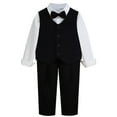 thumbnail image 1 of Wdgfv Boys Formal Suit Set 4 Piece Outfit with Vest Dress Shirt Pants and Bow Tie for Wedding Prom Performance Events Black 11-12 Years, 1 of 4