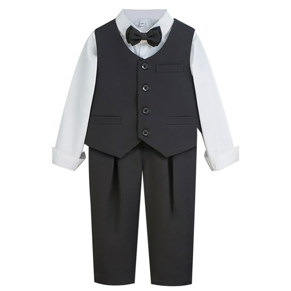 Wdgfv Boys Formal Suit Set 4 Piece Outfit with Vest Dress Shirt Pants and Bow Tie for Wedding Prom Performance Events Gray 4-5 Years
