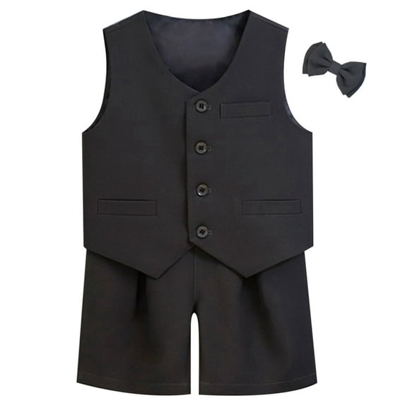Wdgfv Boys Formal Suit Set Elegant Wedding Party Attire With Vest Shorts Bow Tie For Family Celebrations And Performance Gray 9-10 Years