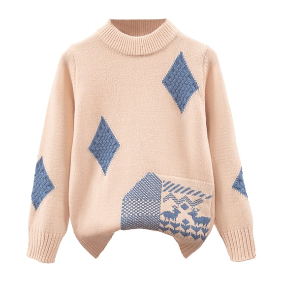 Wdgfv Boys Knit Crewneck Long Sleeve Gradient Sweater Pullover for Kids Comfortable Casual Wear Beige 11-14 Years