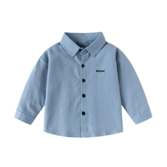 Wdgfv Boys Long Sleeve Embroidered Dress Shirt Casual Mandarin Collar Woven Top Comfortable Solid Button Down Linen Design For Toddler Kids Blue 8-9 Years