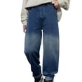 thumbnail image 1 of Wdgfv Boys Loose Fit Retro Denim Pants with Elastic Waist Straight Leg Casual Trousers for Children Streetwear Fashion Blue 15-16 Years, 1 of 7