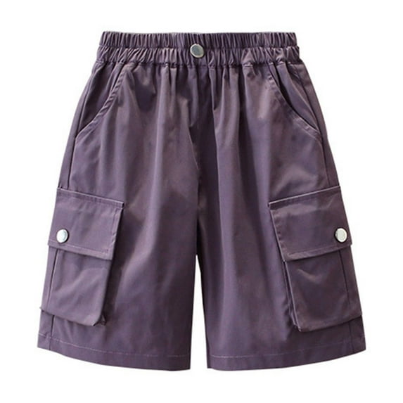Wdgfv Boys Regular Straight-Fit Jeans Boys Cargo Shorts Stretch Waist Comfortable Lightweight Summer Street Casual Drawstring Athletic Pocket Pants for Kids Purple 7-8 Years